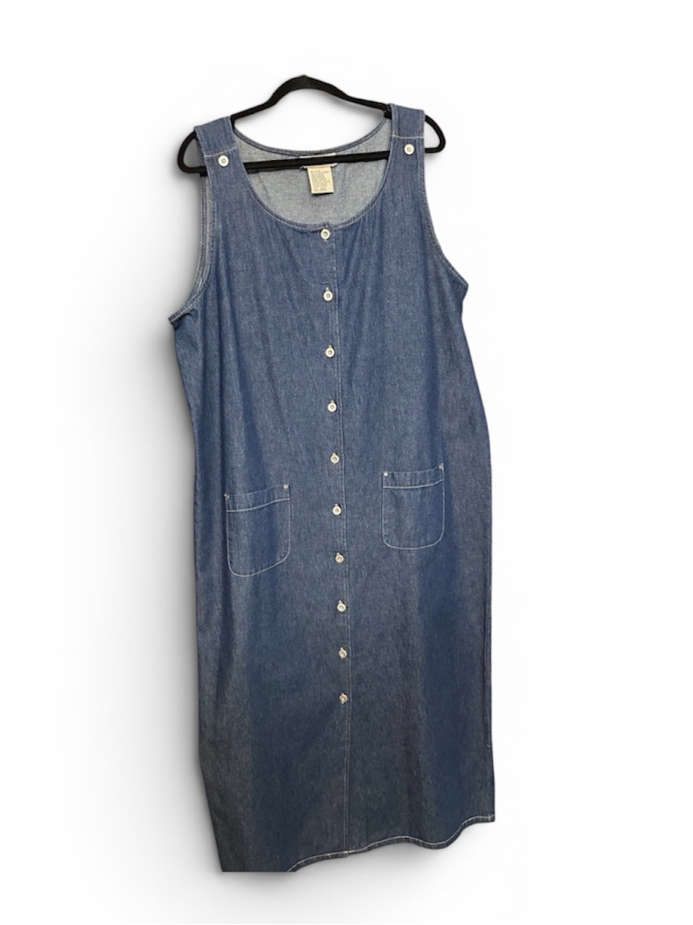Vintage 1990s chambray button down denim midi jumper dress large Y2K Like New
